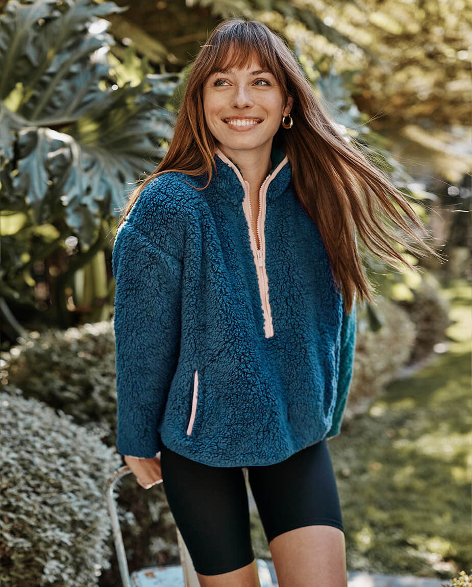 The Cozy High Pile Eco Fleece Half-Zip - Venetian & Pink Sky