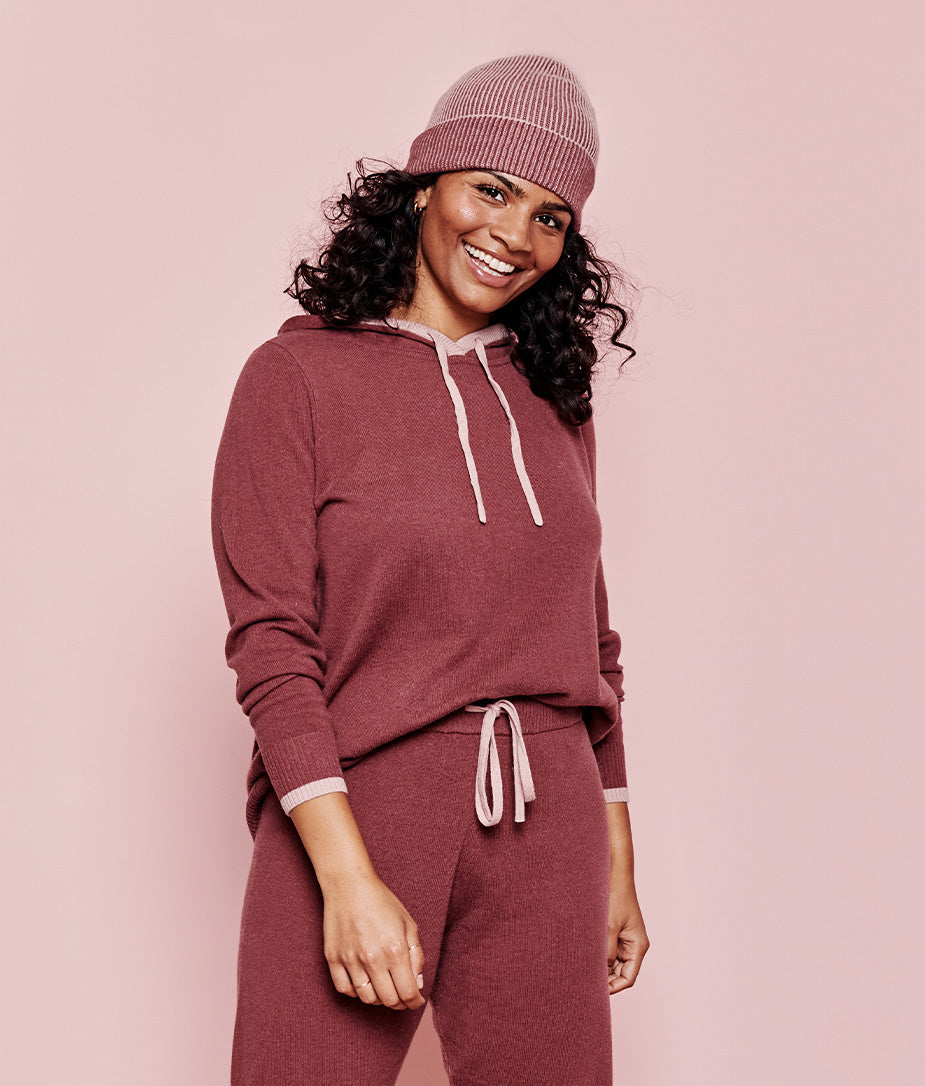 The Coziest Cashmere Blend Hoodie - Rosewood & Shell