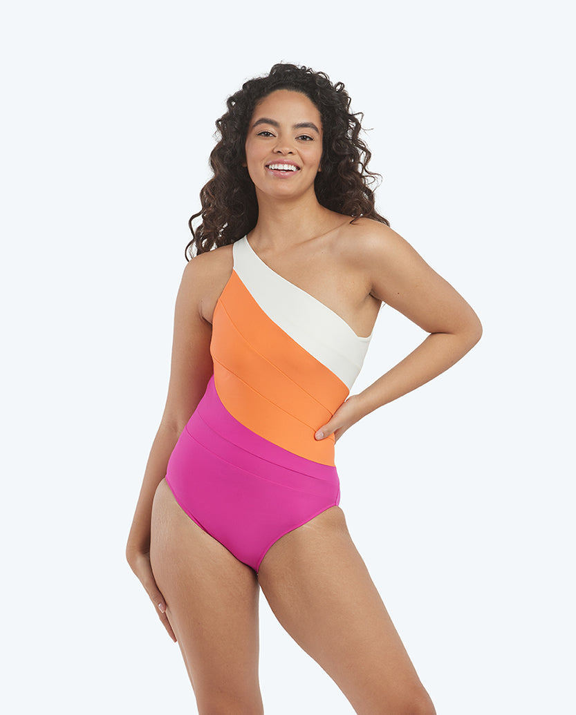 The Long Torso Sidestroke - Hibiscus & Tangerine & White Sand