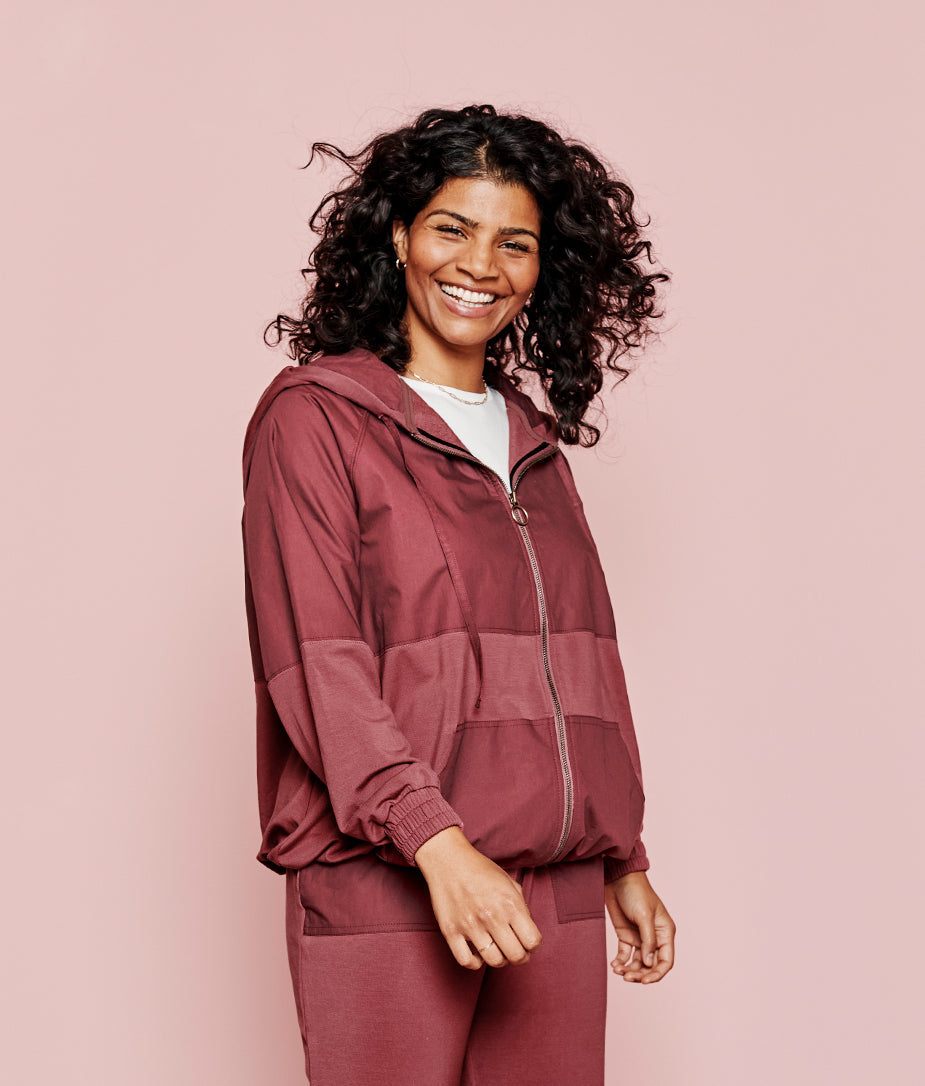 The Softest French Terry Mixed-Media Hoodie - Rosewood
