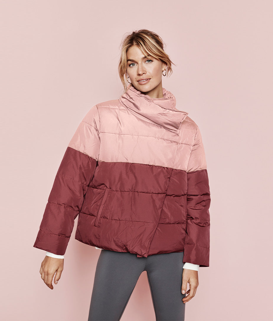 The Colorblock Eco Puffer Jacket - Rosewood & Shell