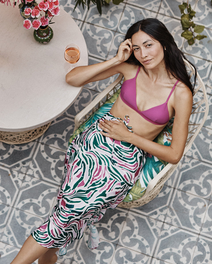 The Silky Slip Skirt - Watercolor Zebra in Hibiscus & Seaweed
