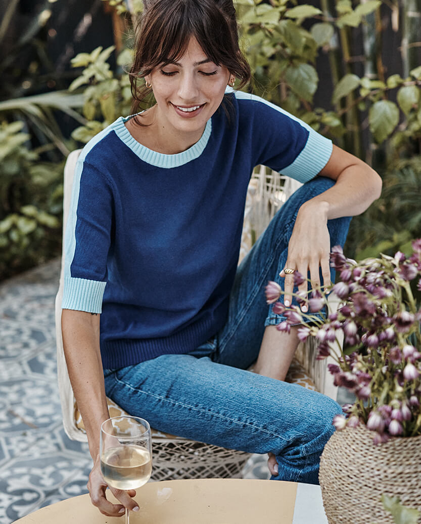 The Colorblock Crew Sweater - Deep Sea & Sky