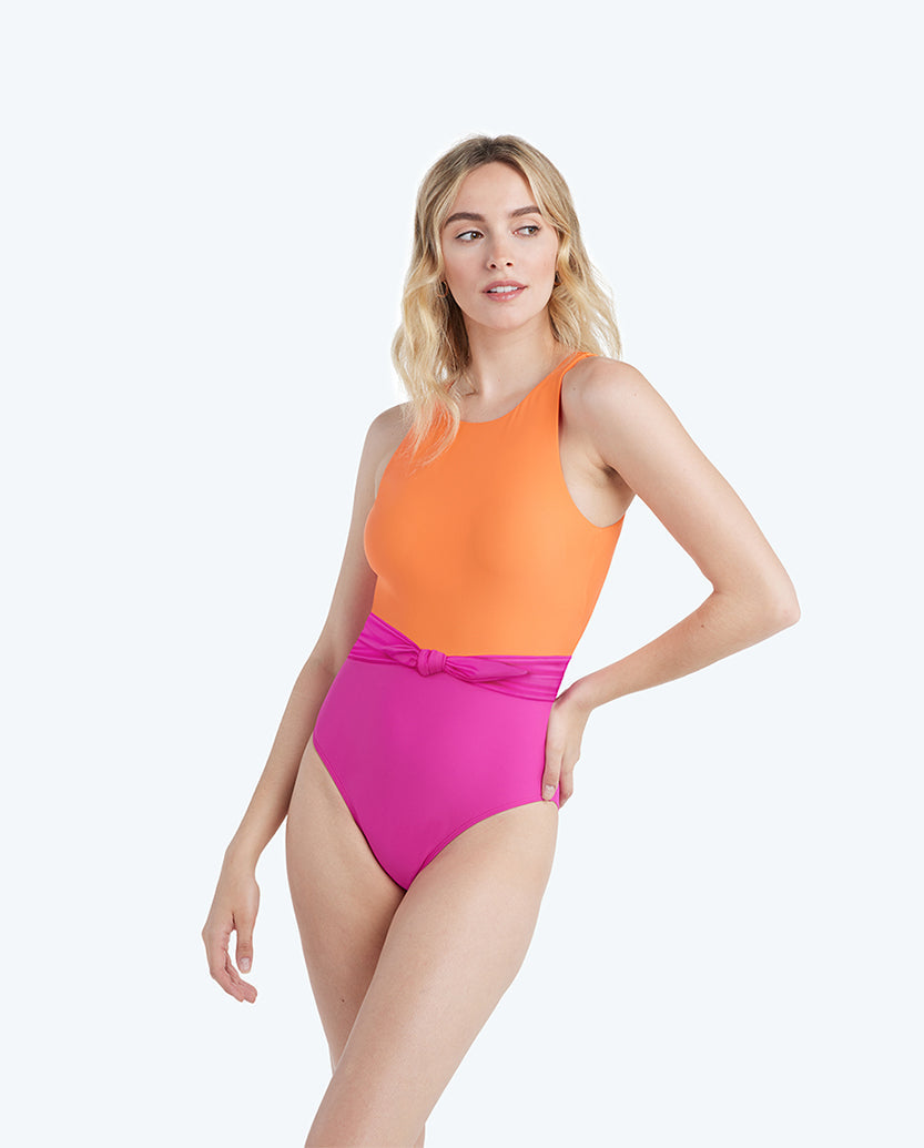 The Tie Belted Cove - Hibiscus & Tangerine