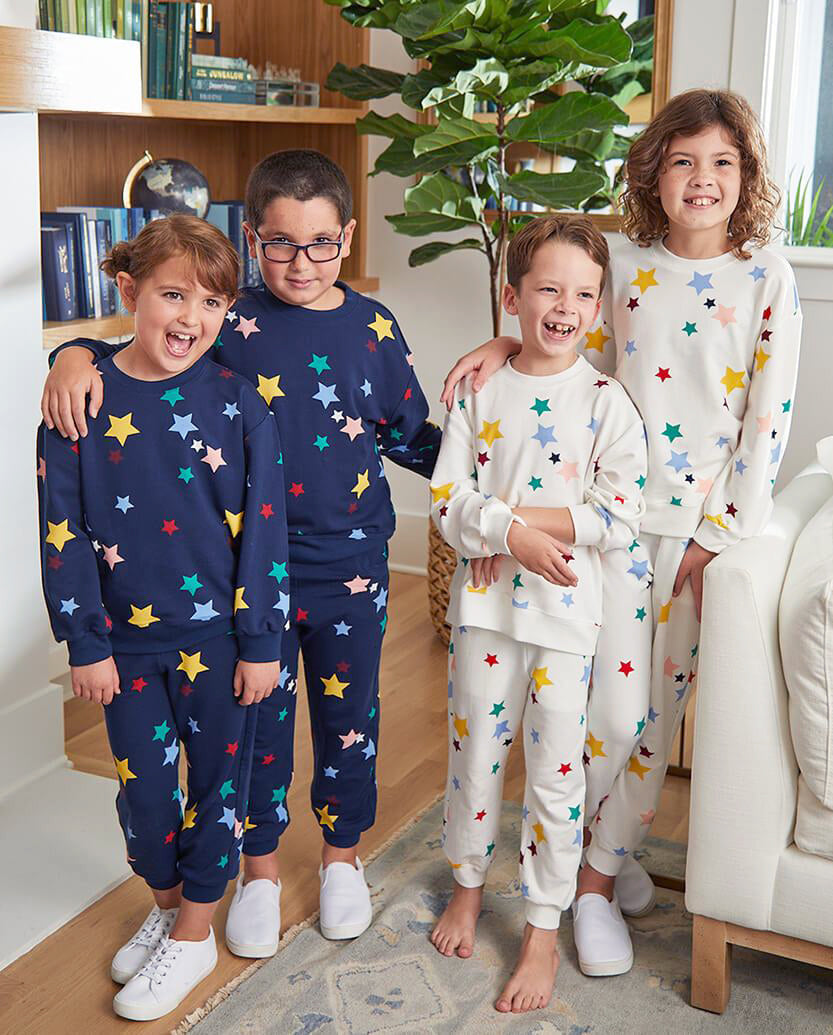 The Kids’ Softest French Terry Set - Scatter Stars in Deep Sea