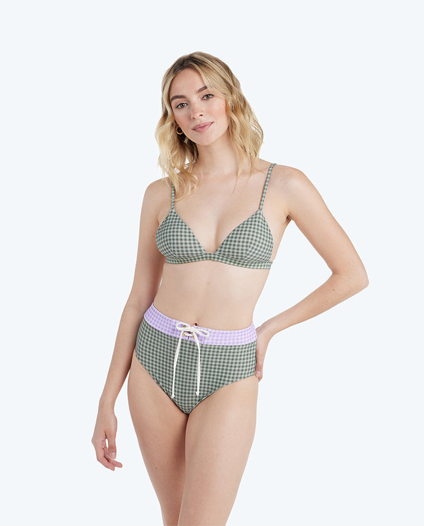 The Triangle Bikini Top - Gingham in Lavender & Ivy