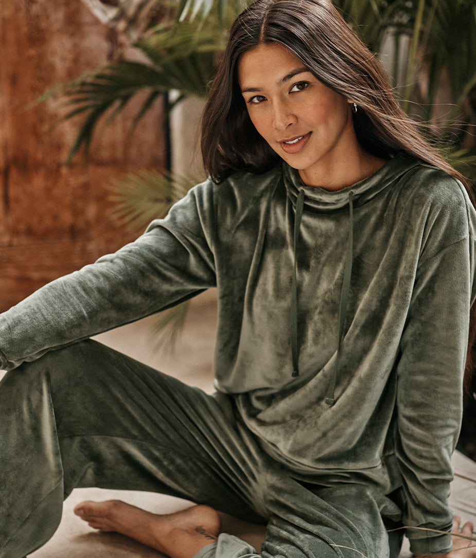 The Plush Velour Hoodie - Olive