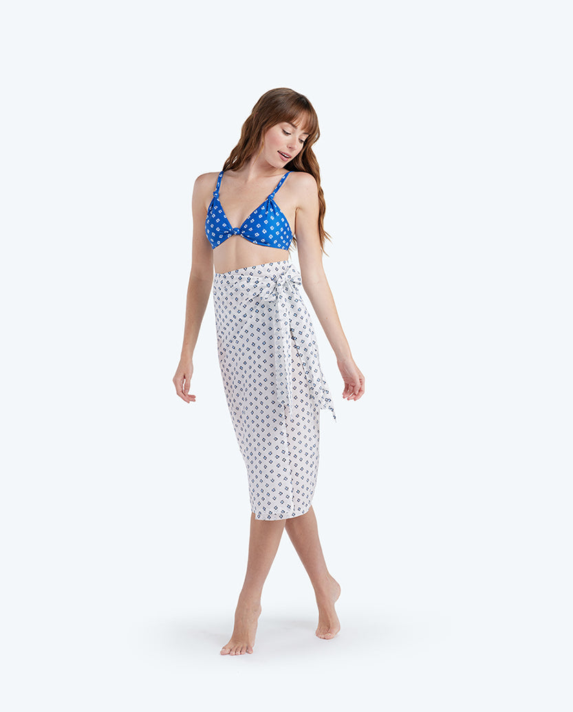 Easy Breezy Sarong - Block Print in White Sand & Indigo