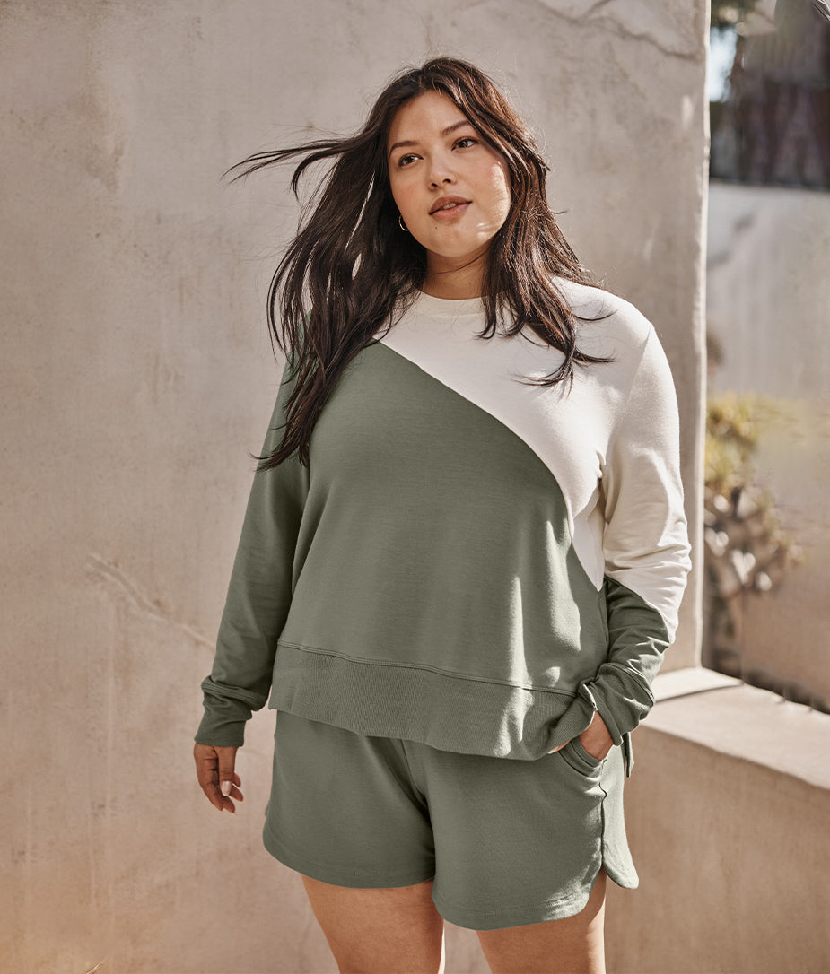 The Softest French Terry Pullover - Agave & White Sand