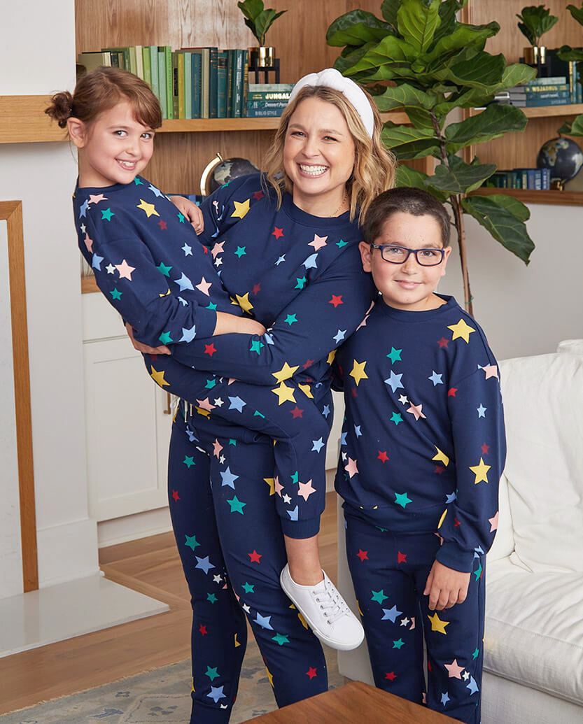 The Kids’ Softest French Terry Set - Scatter Stars in Deep Sea