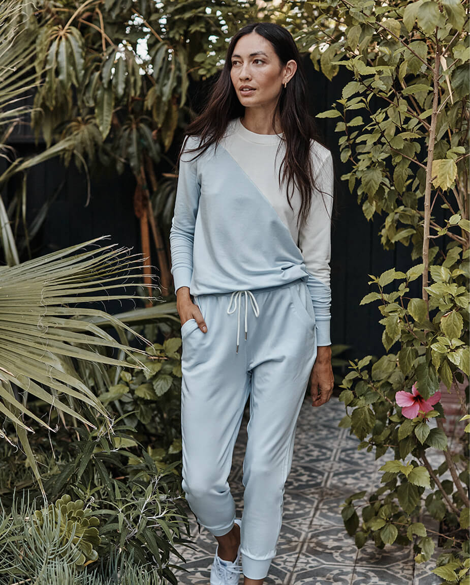 The Softest French Terry Pullover - Powder Blue & White Sand