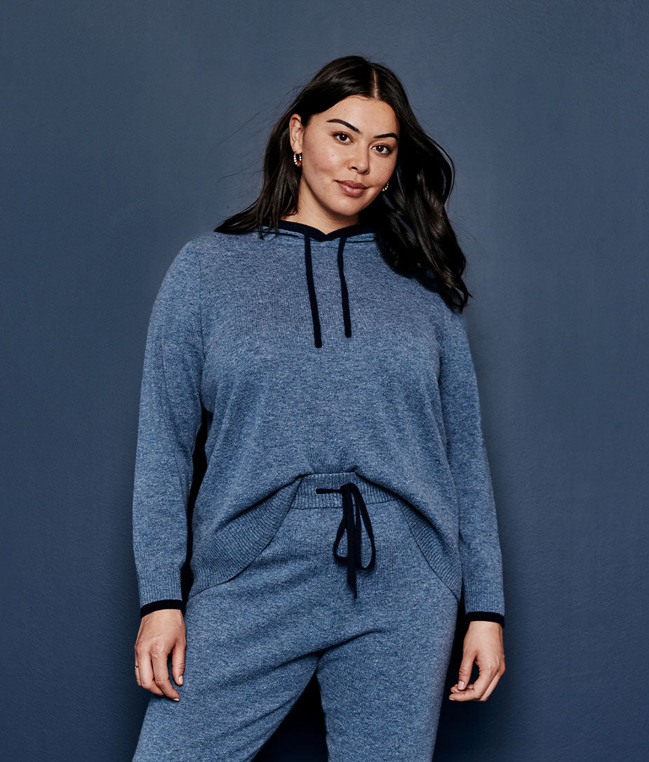 The Coziest Cashmere Blend Hoodie - Steel & Midnight