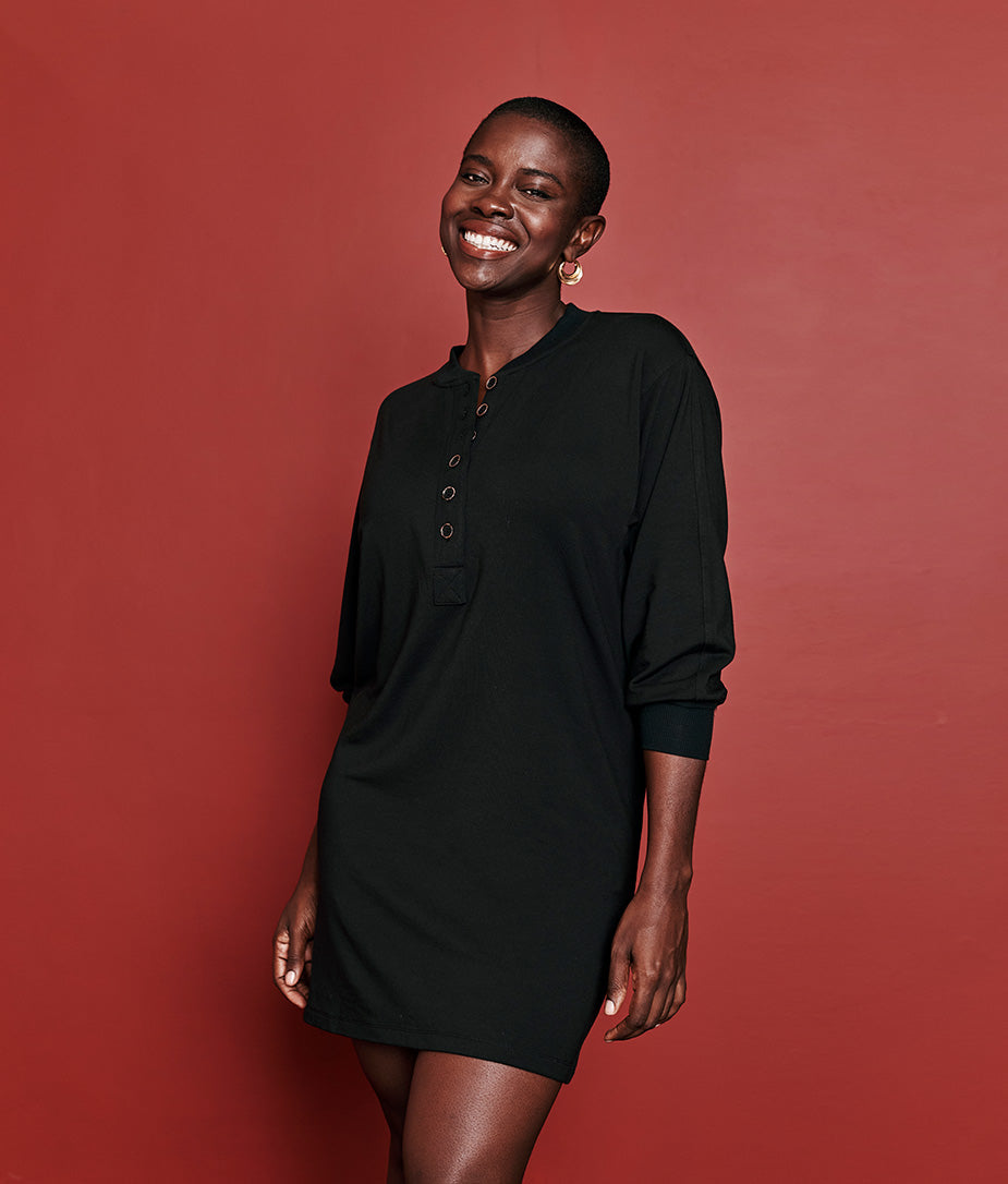 The Softest French Terry Henley Dress - Sea Urchin