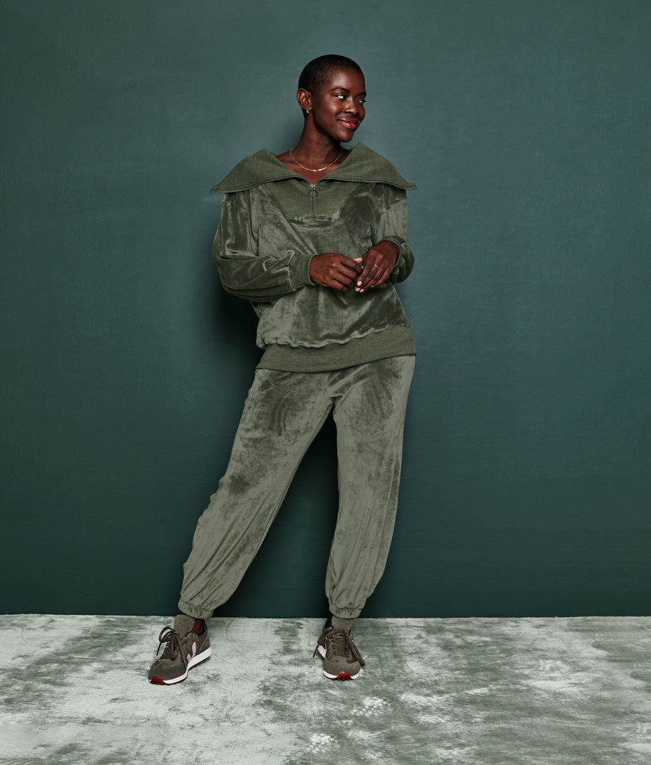 The Plush Velour Jogger - Olive