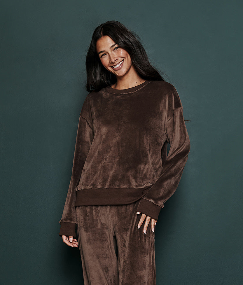 The Plush Velour Relaxed Crew - Chocolate