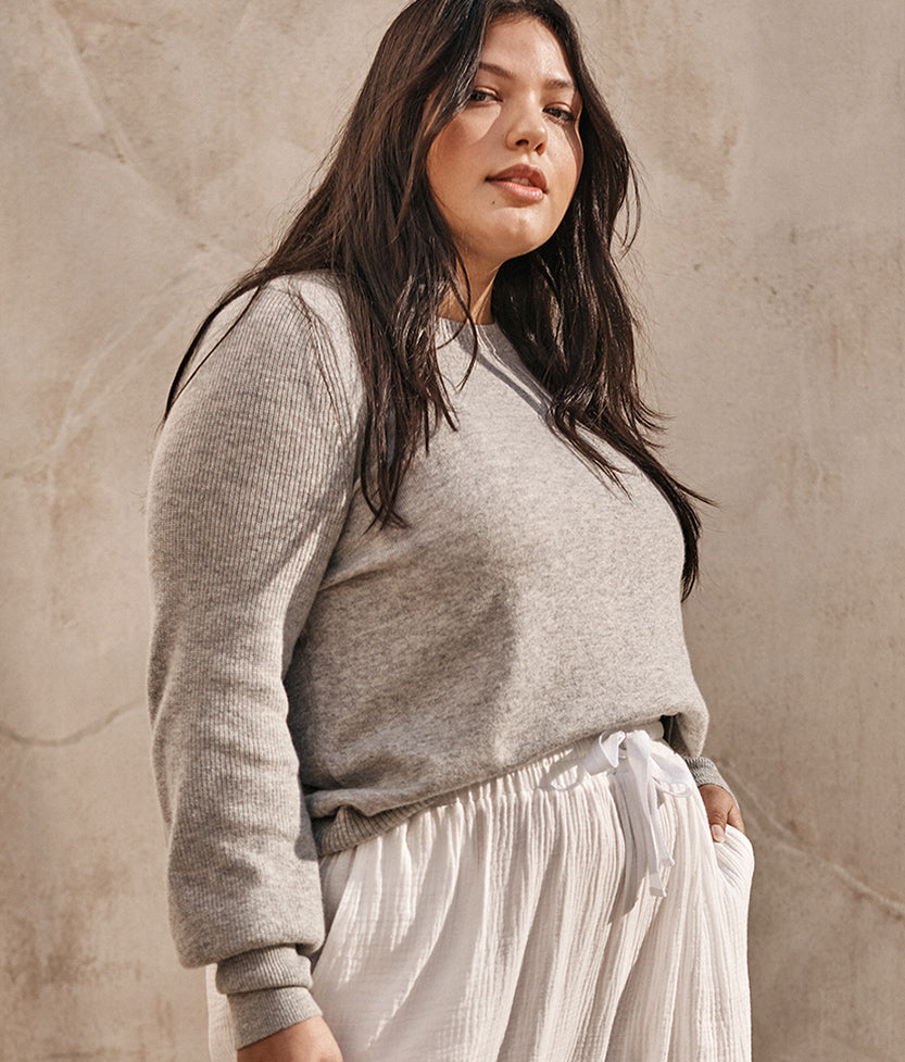 The Coziest Cashmere Blend Bishop-Sleeve Sweater - Wolf