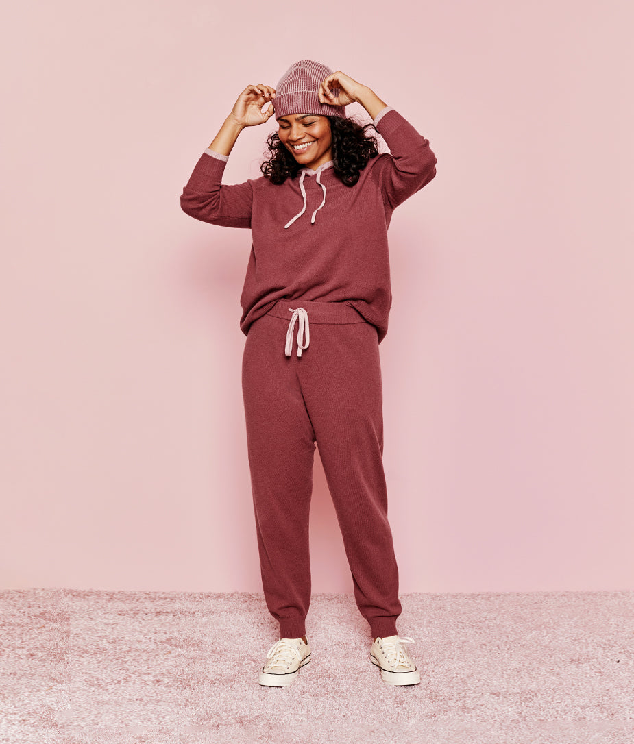 The Coziest Cashmere Blend Jogger - Rosewood & Shell