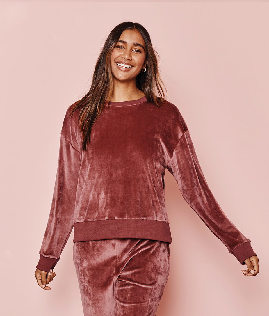 The Plush Velour Relaxed Crew - Rosewood
