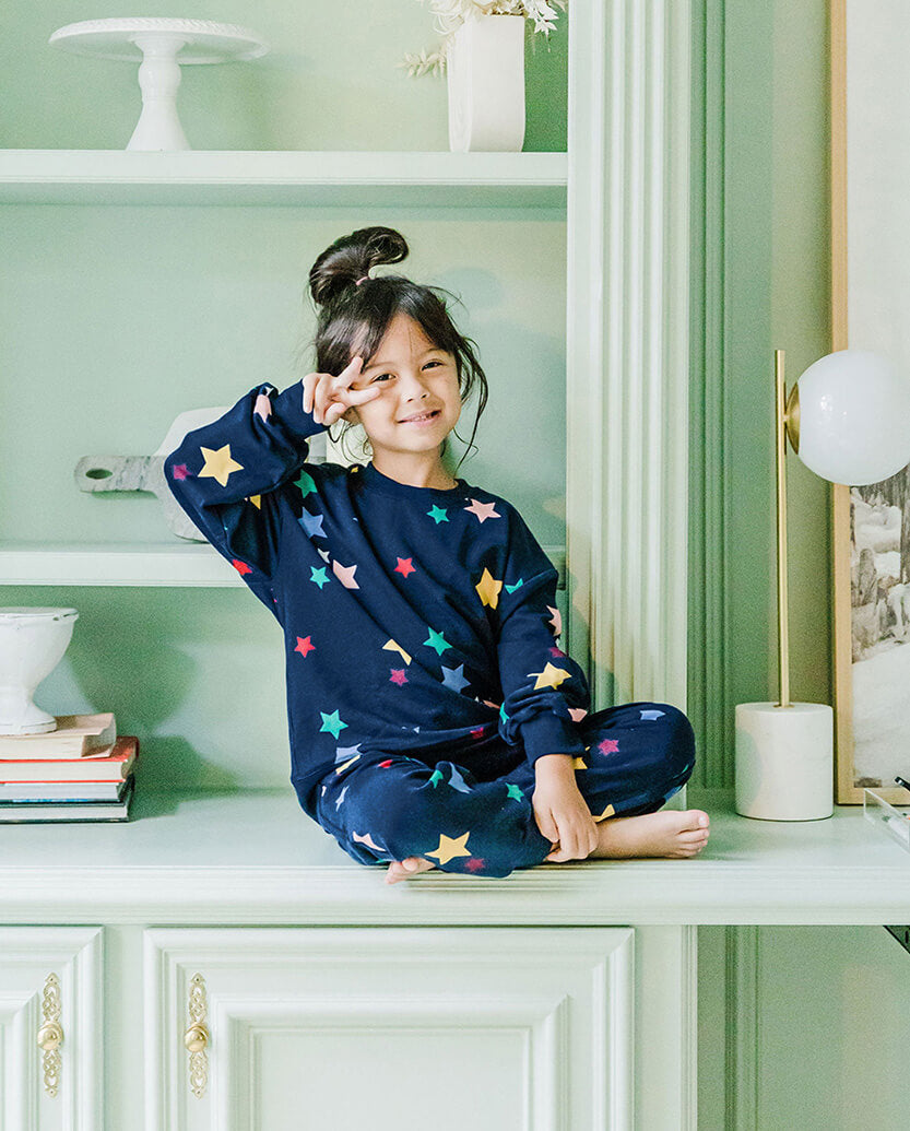 The Toddlers' Softest French Terry Set - Scatter Stars in Deep Sea