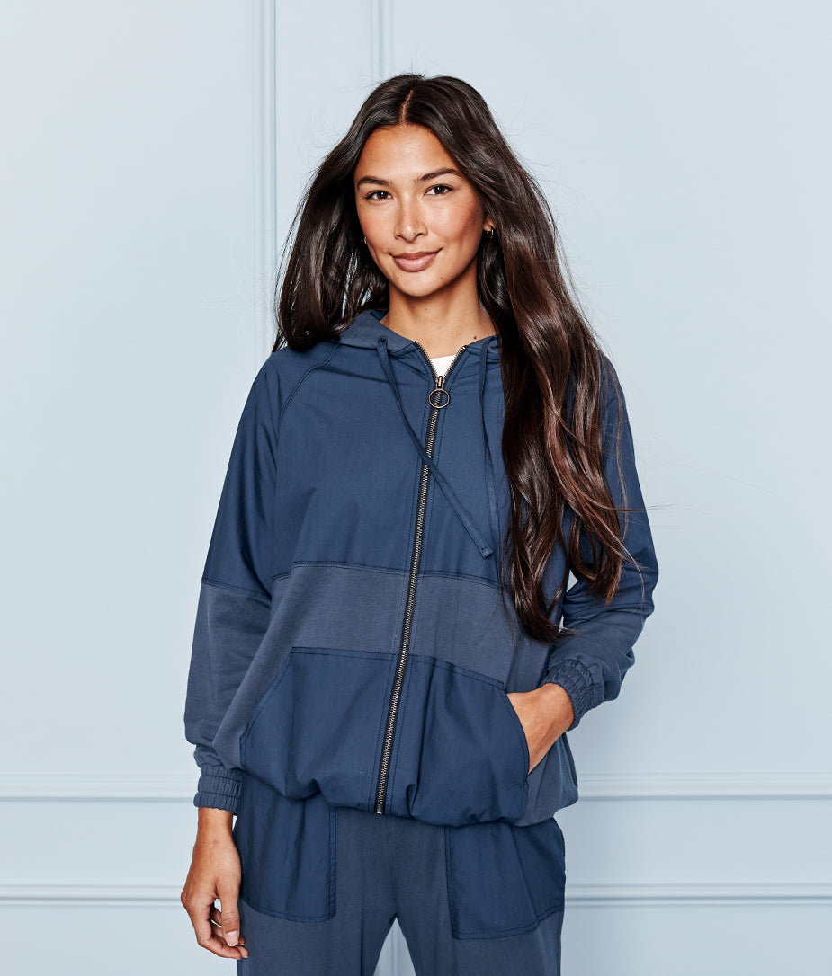 The Softest French Terry Mixed-Media Hoodie - Midnight