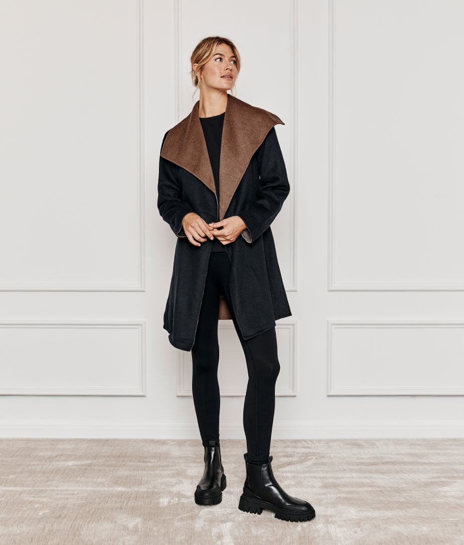 The Warmest Eco Wool Wrap Coat - Sea Urchin & Chocolate