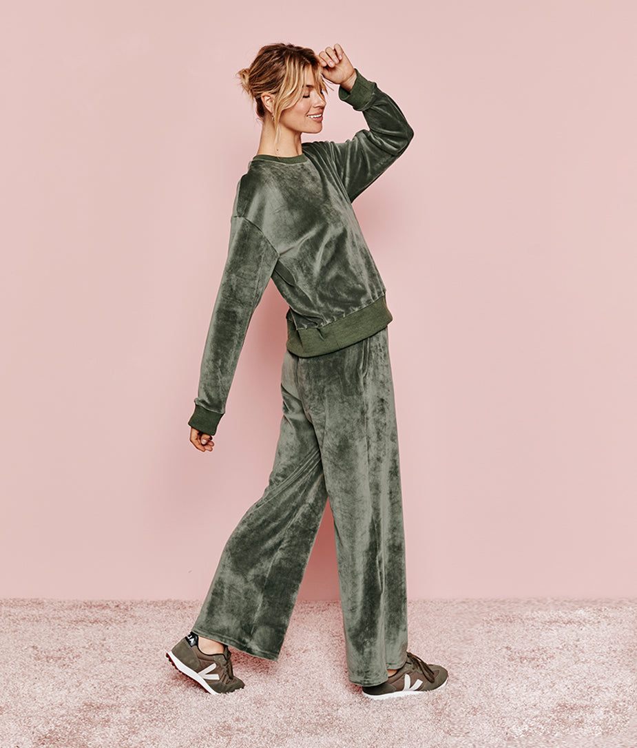 The Plush Velour Lounge Pant - Olive