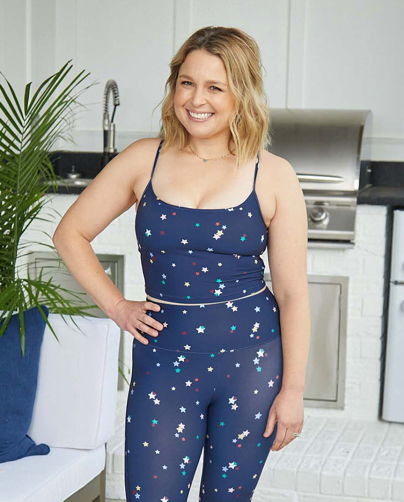 The Midi Sports Bra Tank Top - Small Scatter Stars in Deep Sea