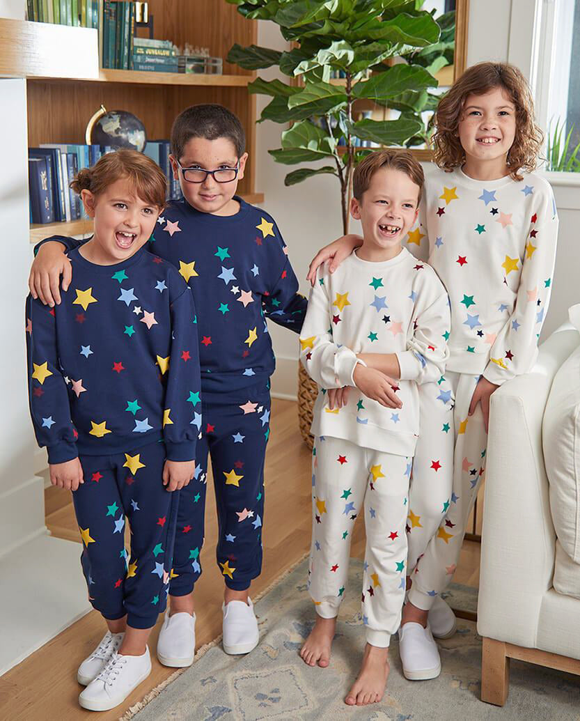 The Kids’ Softest French Terry Set - Scatter Stars in White Sand