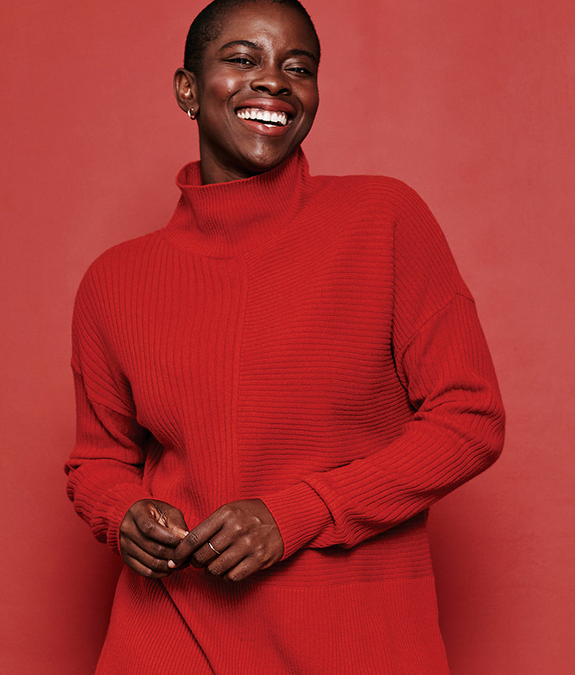 The Luxe Cashmere Blend Funnel Neck Sweater - Lava