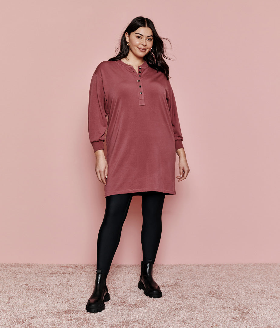 The Softest French Terry Henley Dress - Rosewood