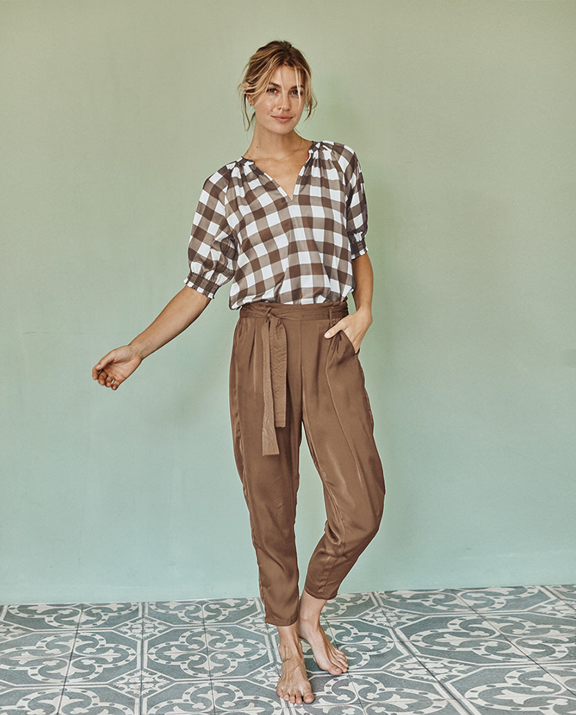 The Silky Paper Bag Ankle Pant - Cafe au Lait