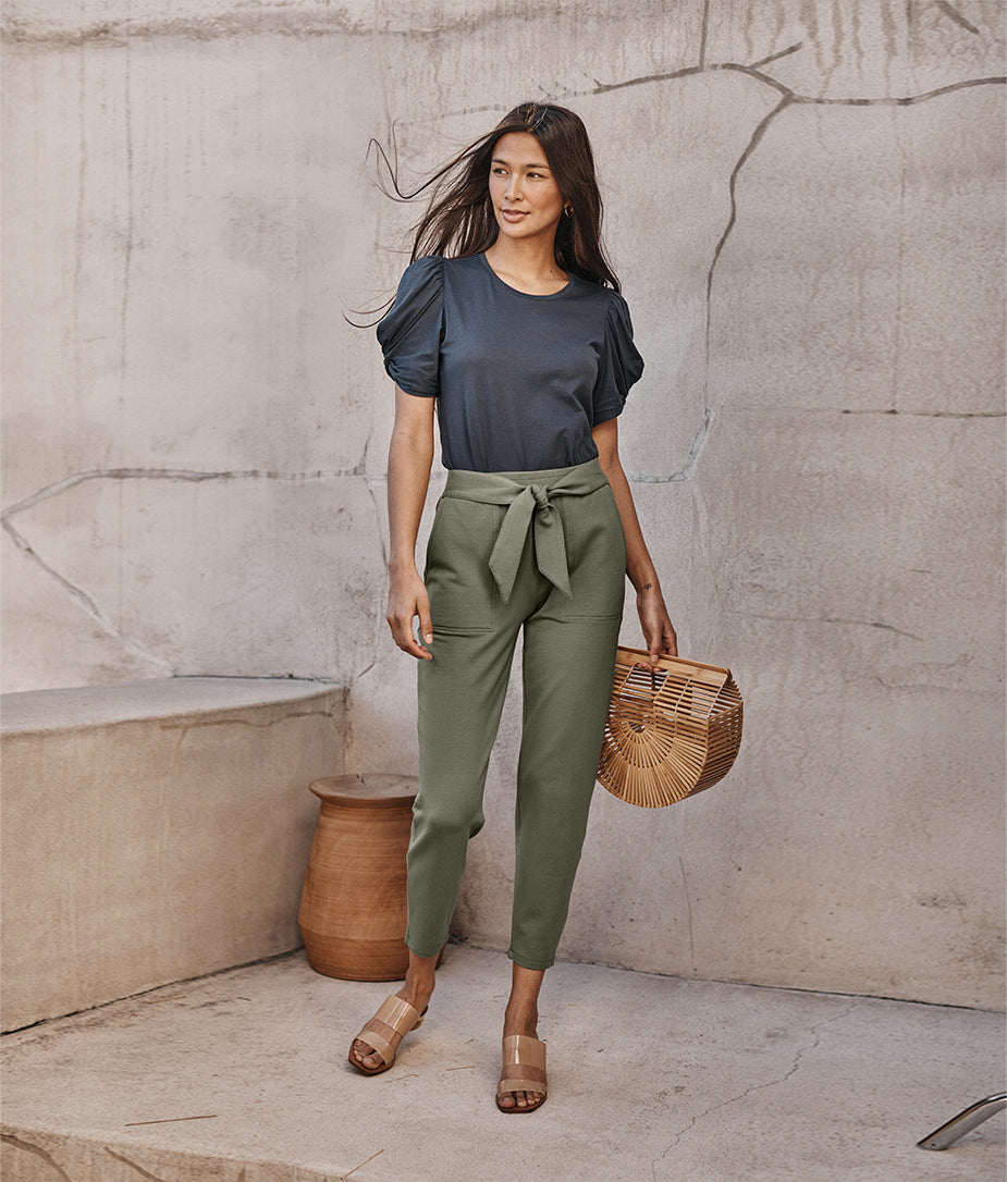 The Softest French Terry Tie-Waist Pant - Agave