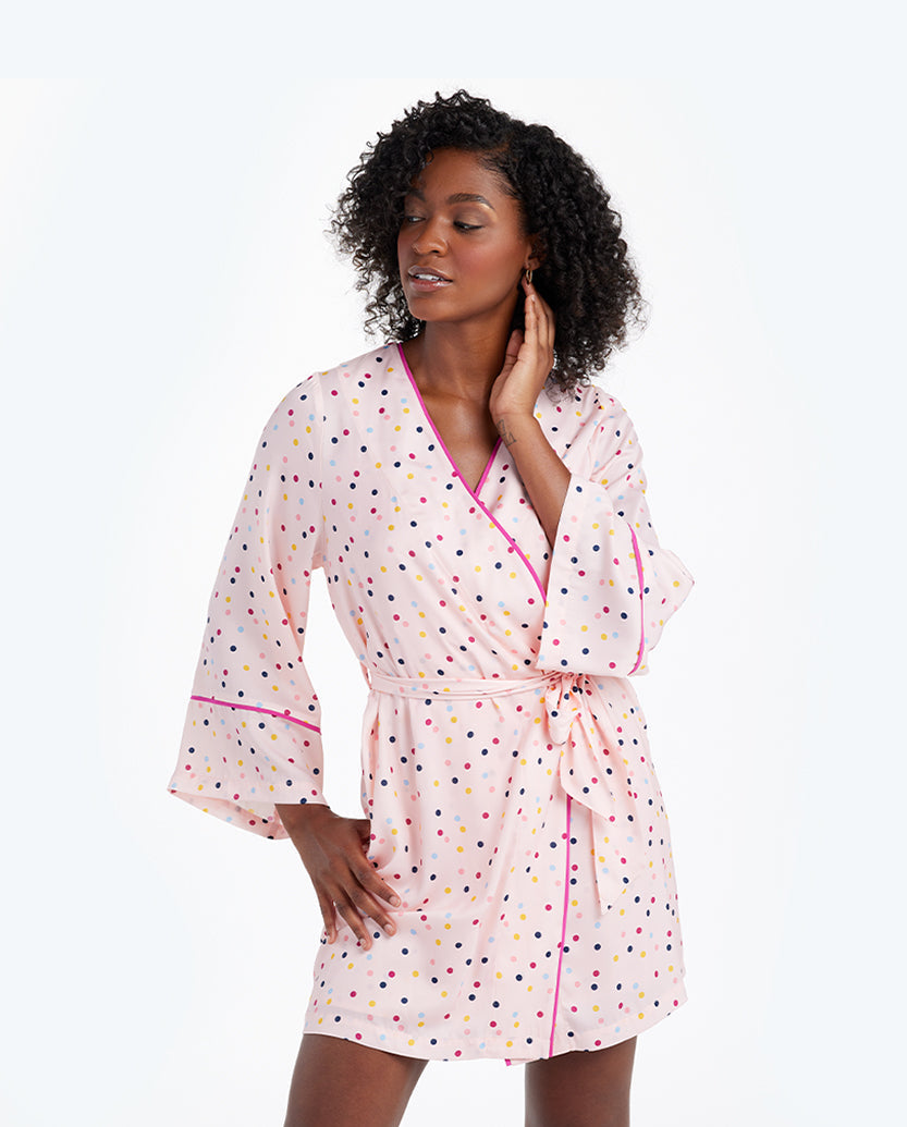 The Cloud 9 Silky Robe - Confetti Dot in Blush & Tangerine