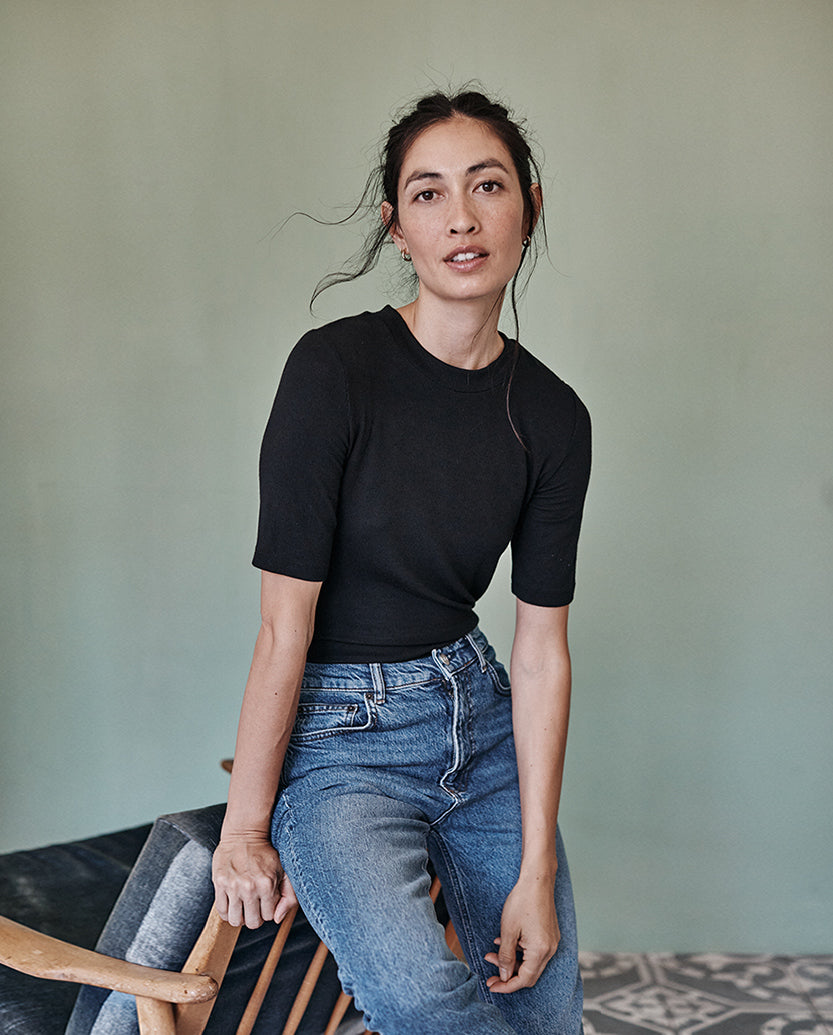The Softest Ribbed Elbow Sleeve T-Shirt - Sea Urchin