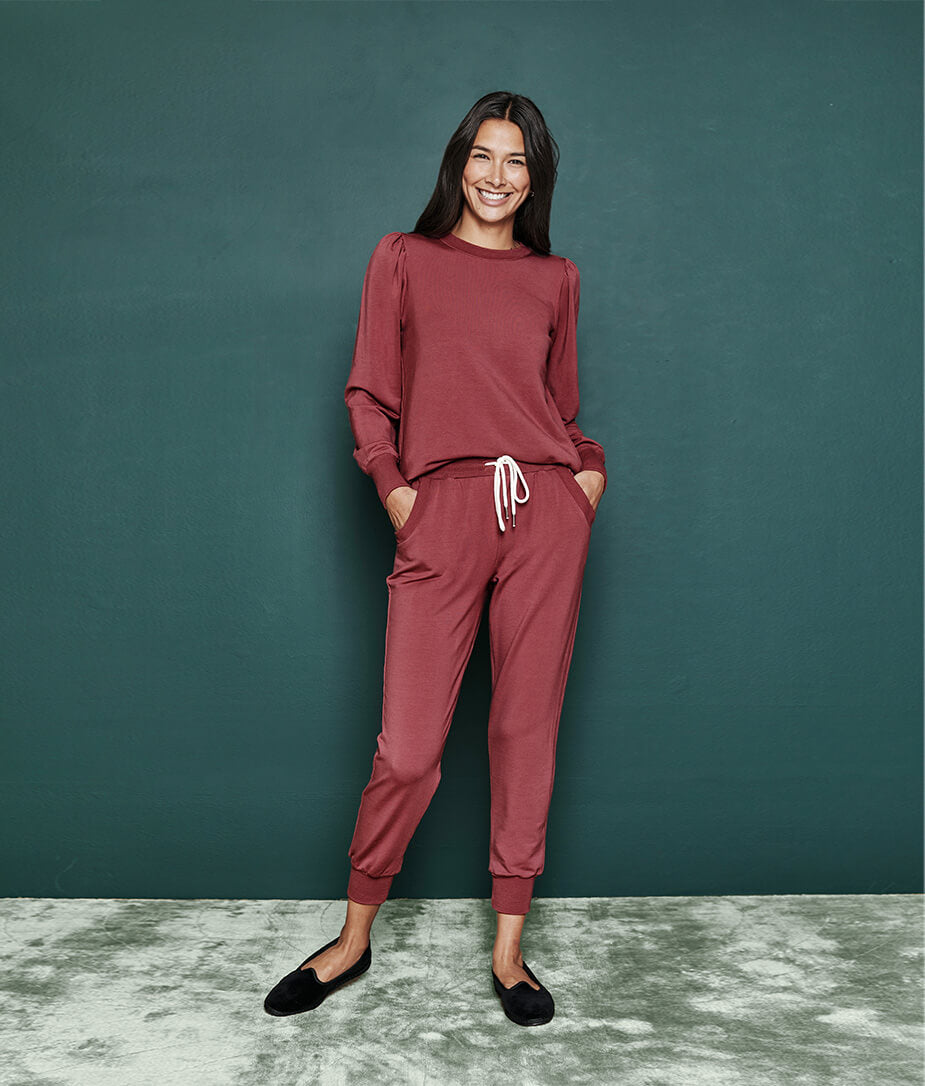 The Softest French Terry Puff Sleeve Pullover - Rosewood