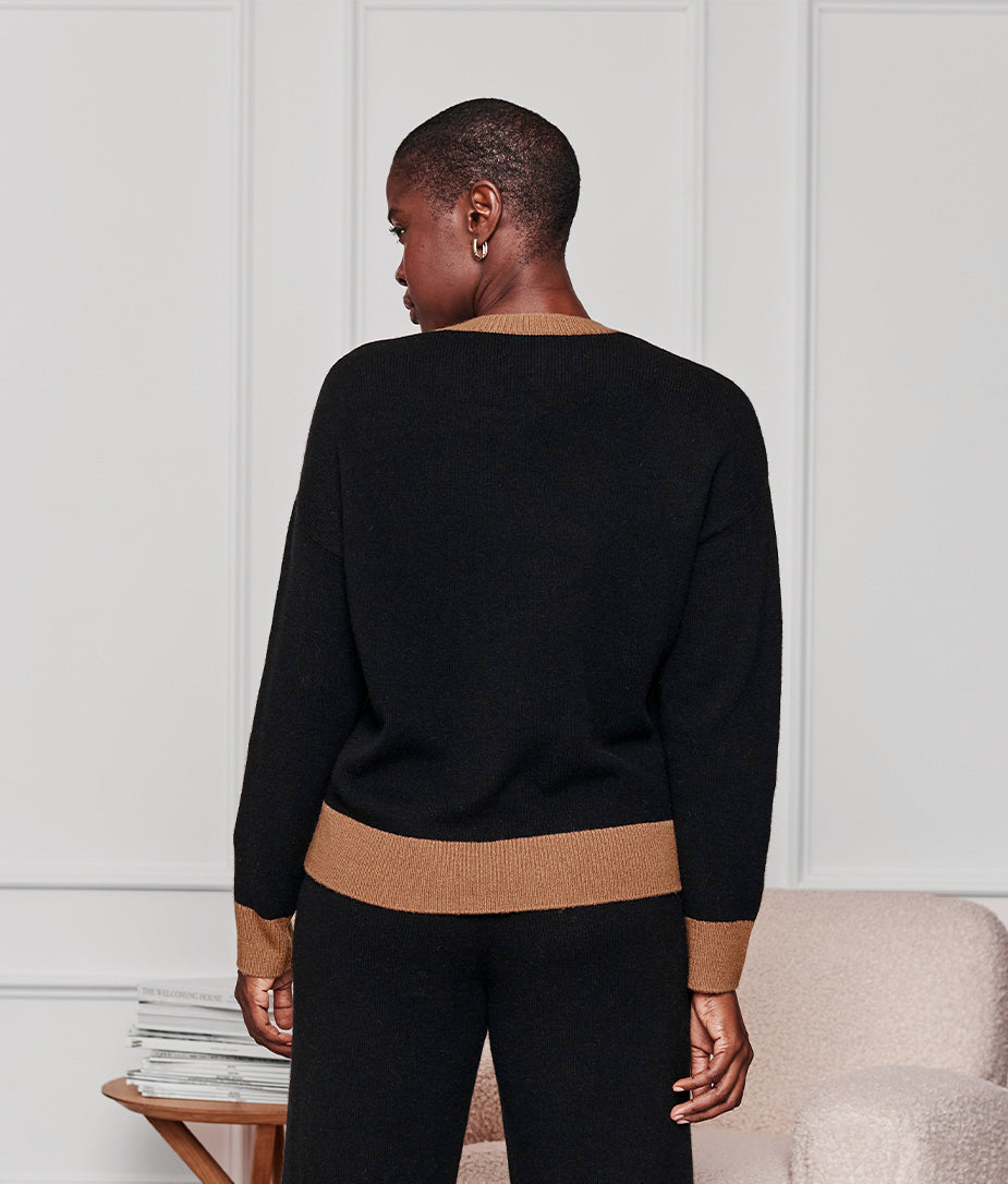 The Luxe Cashmere Blend Button Crewneck - Sea Urchin & Praline