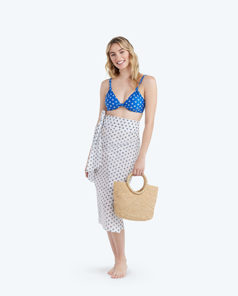 Easy Breezy Sarong - Block Print in White Sand & Indigo