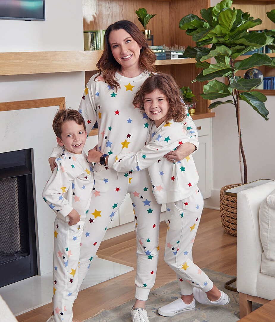 The Kids’ Softest French Terry Set - Scatter Stars in White Sand