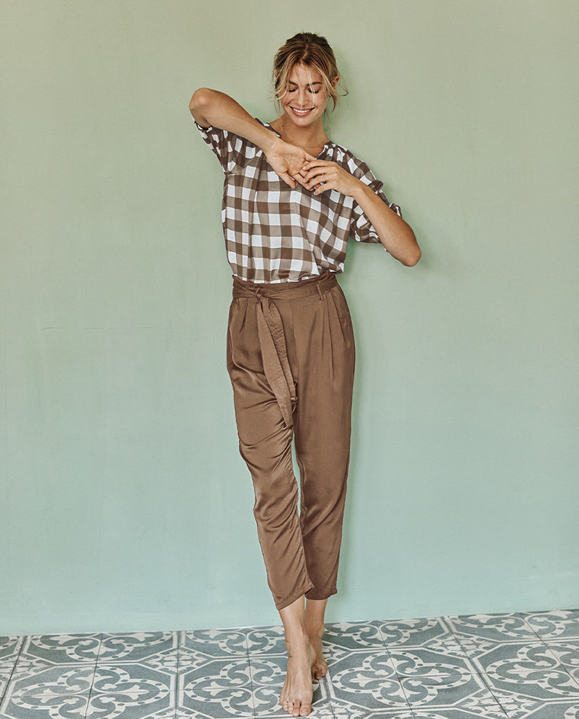 The Silky Paper Bag Ankle Pant - Cafe au Lait