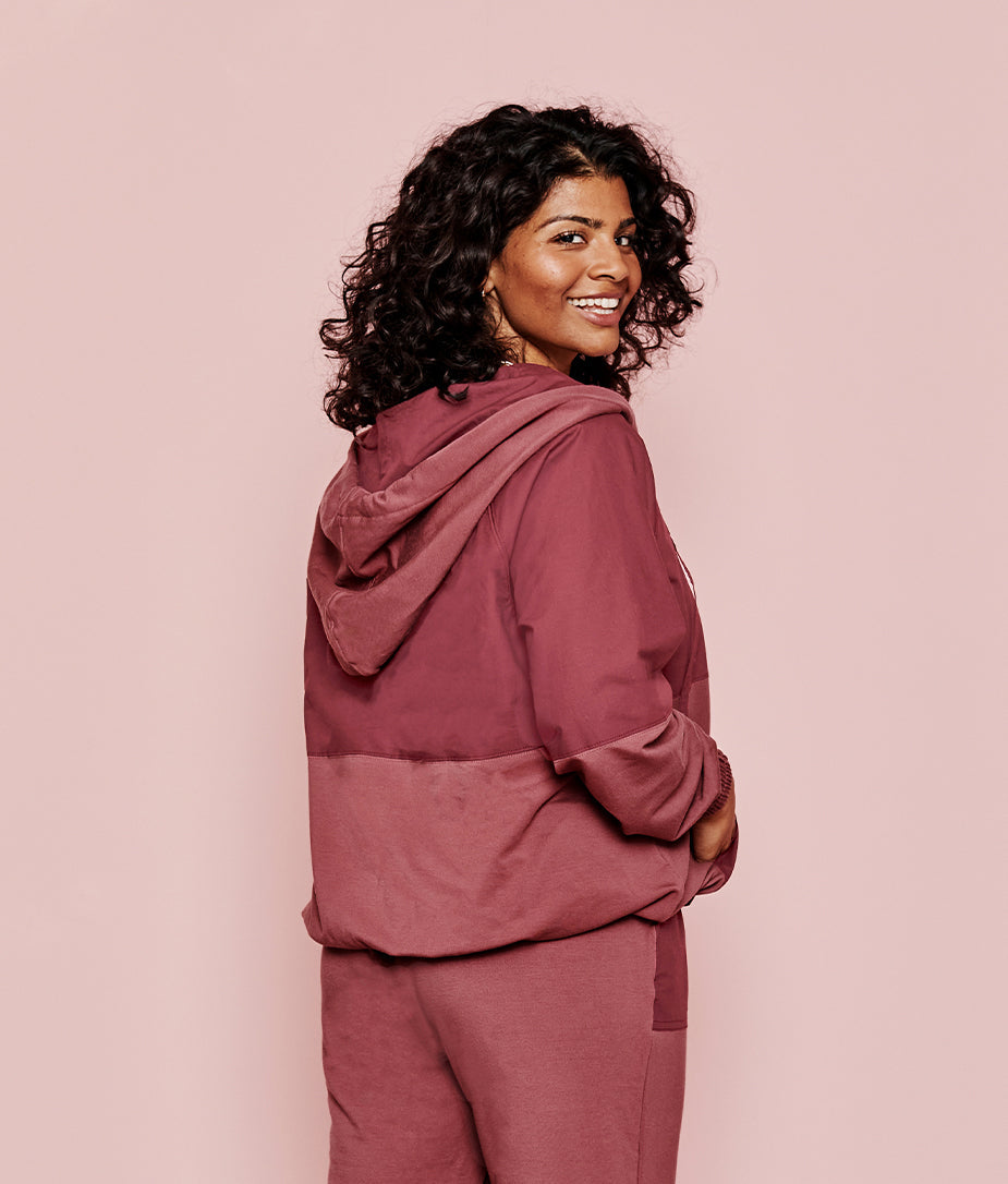 The Softest French Terry Mixed-Media Hoodie - Rosewood