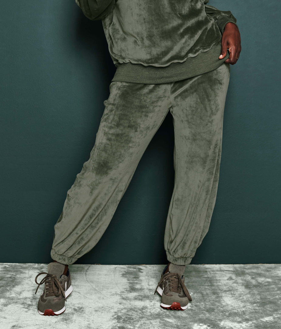 The Plush Velour Jogger - Olive