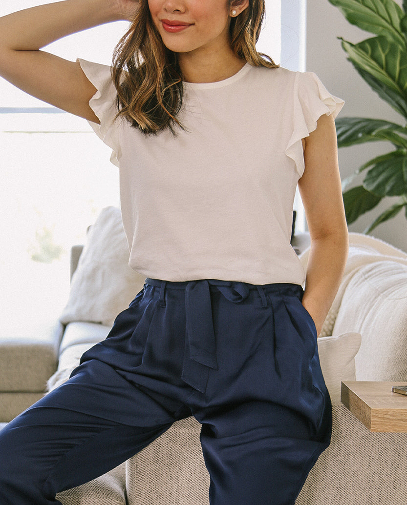 The Luxe Pima Flutter-Sleeve Tee - White Sand