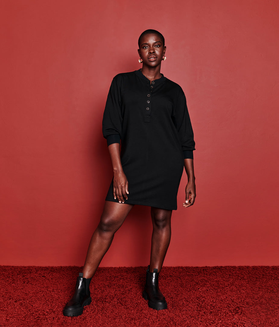 The Softest French Terry Henley Dress - Sea Urchin