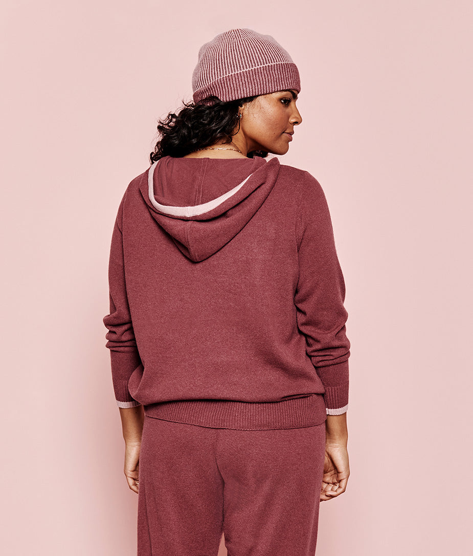 The Coziest Cashmere Blend Hoodie - Rosewood & Shell