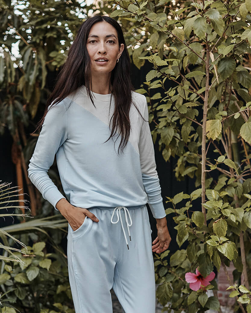 The Softest French Terry Pullover - Powder Blue & White Sand