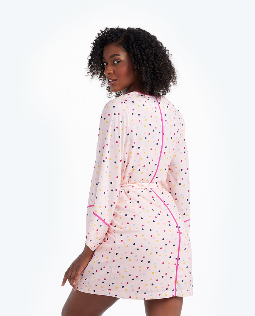 The Cloud 9 Silky Robe - Confetti Dot in Blush & Tangerine