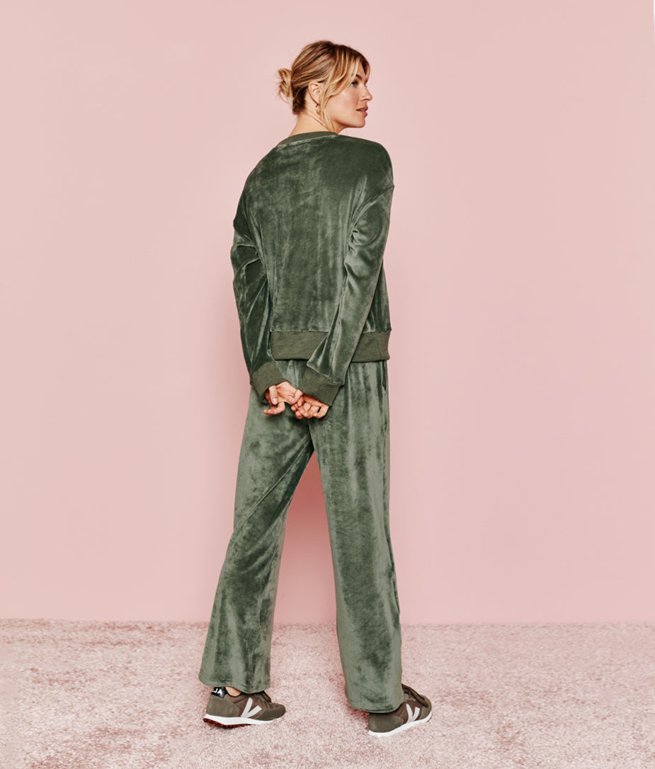 The Plush Velour Lounge Pant - Olive