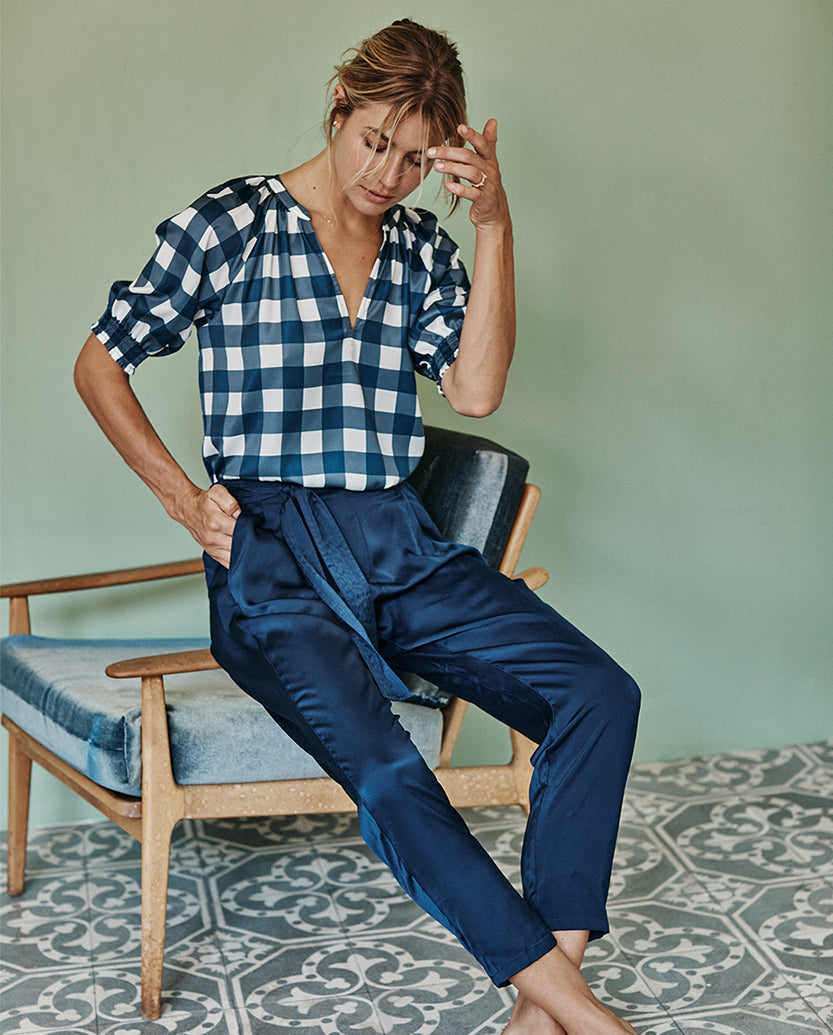 The Silky Paper Bag Ankle Pant - Deep Sea