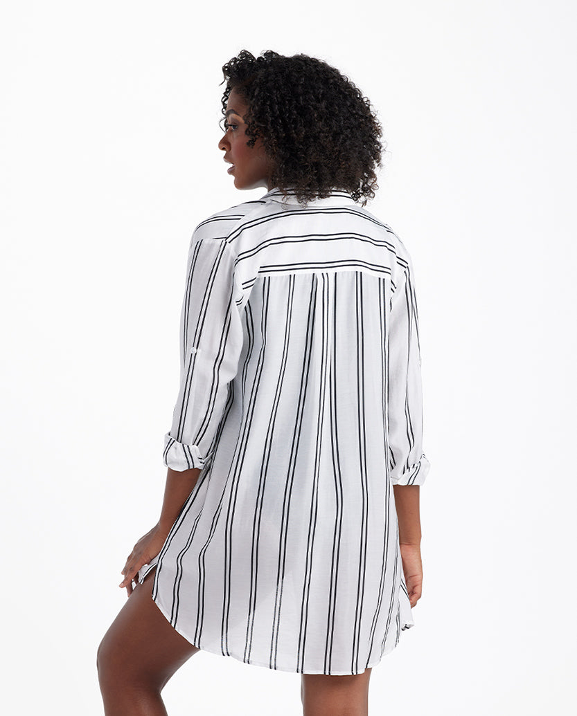 The All Buttoned Up Cover-Up - French Stripe in White Sand