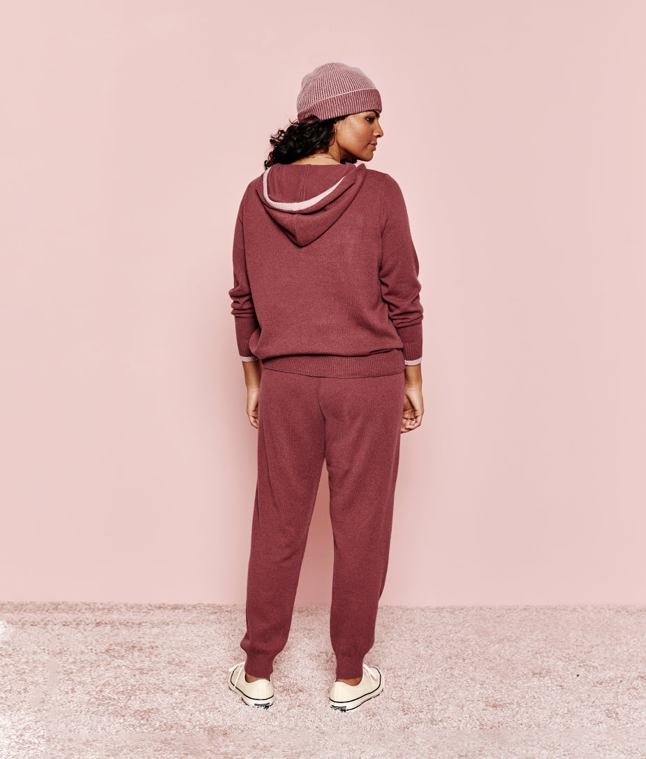The Coziest Cashmere Blend Jogger - Rosewood & Shell